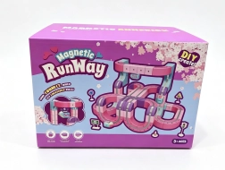 Roze magnetische knikkerbaan met treintje, 126 onderdelen