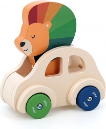 Houten auto met claxon Leeuw van Vilac