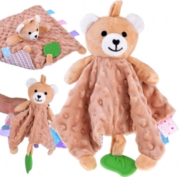 Knuffeldoekje konijntje met labeltjes en bijtring voor baby’s – Beer