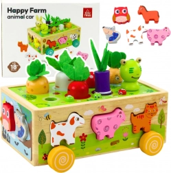 Houten educatieve boerderij op wieltjes met sorteerder en magnetische wormpjes