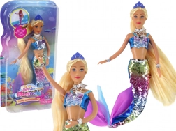 Zeemeerminpop met lang blond haar en een geschubde staart