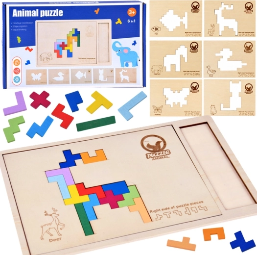 Houten logische Tetris-puzzel met dieren