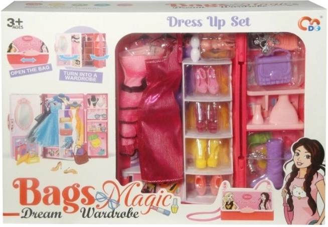 Kinder set 2-in-1 handtas met kledingkastje en accessoires