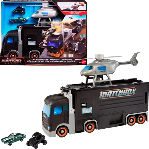 Matchbox mobiel commandocentrum – transformerende transporttruck met helikopter en 2 autootjes
