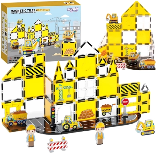Magnetische bouwblokjes 7,5 cm – bouwplaats STEAM, 47 stuks Woopie