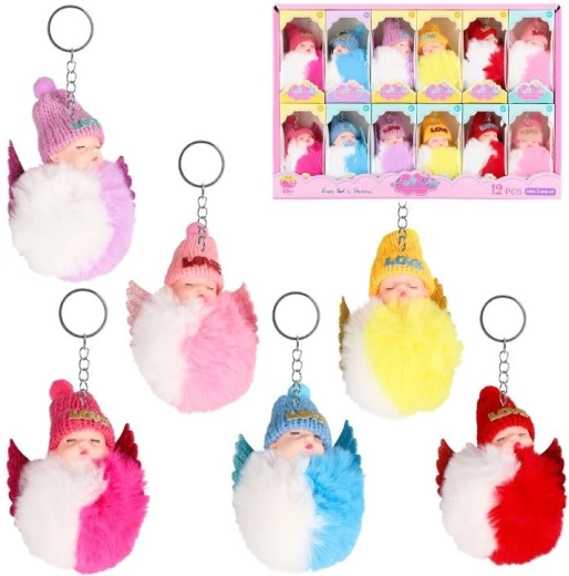 Sleutelhanger met poppetje, pompon en vleugels - 1 stuk