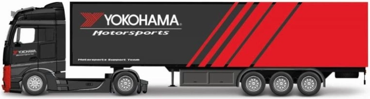 Metalen modelvrachtwagen Mercedes-Benz Actros met aanhanger