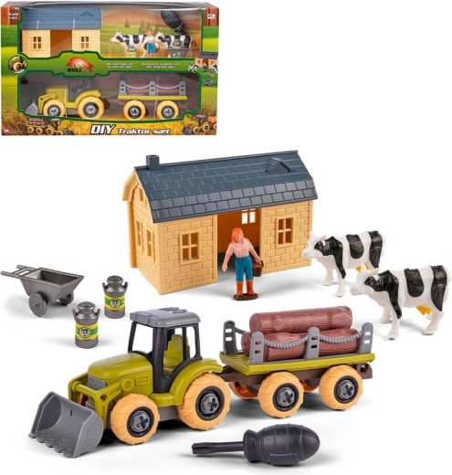 Montageset voor op de boerderij – schroeftractor met aanhanger en accessoires
