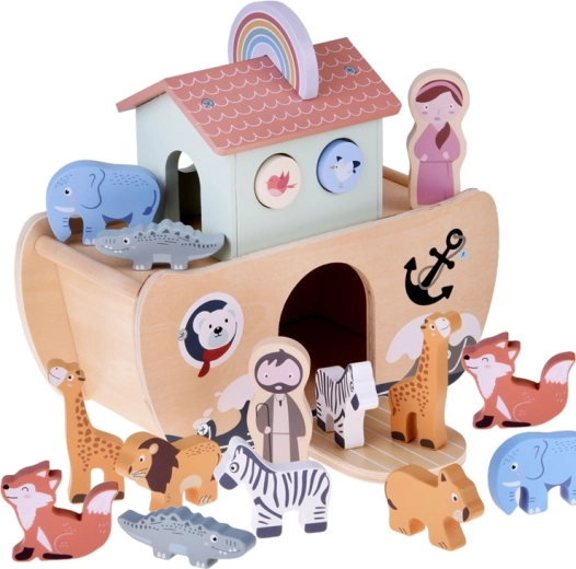 Houten ark van Noach met dierenfiguren