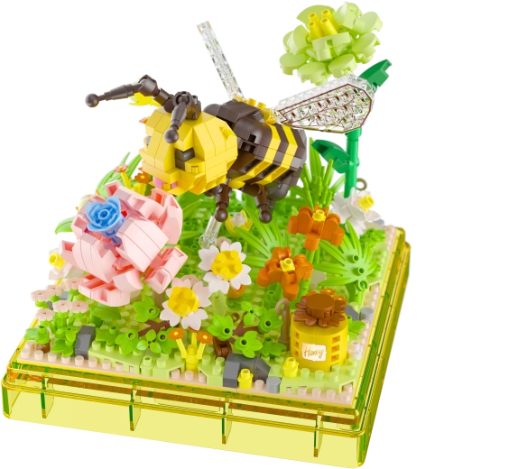 Gedetailleerde scène met bij en bloemen