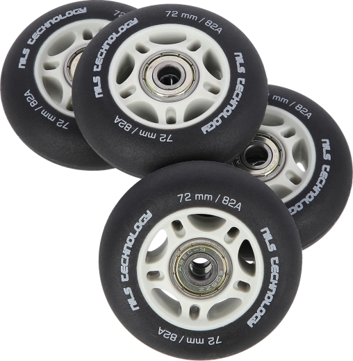 Matte wieltjes voor inline skates NILS Extreme 72 mm 82A met ABEC 9-lagers, zwart, set van 4