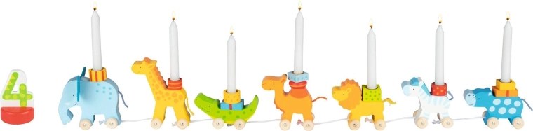 Verjaardagskaravaan met kaarsen en cijfers 1–6