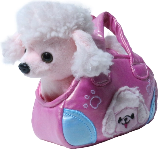 Pluchen roze poedel in handtas 17 cm