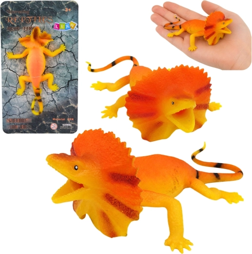 Realistische rekbare rubberen figuur van een kraaghagedis 19 cm