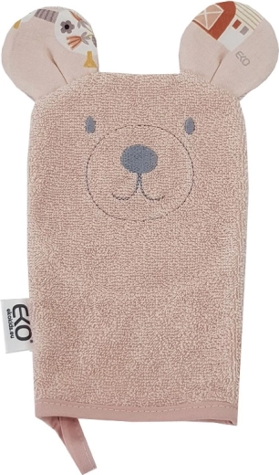 EKO katoenen washandje met oortjes Bear rose pink 20 × 15 cm
