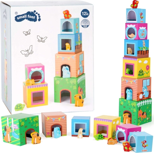 Small Foot toren van blokken met houten dieren