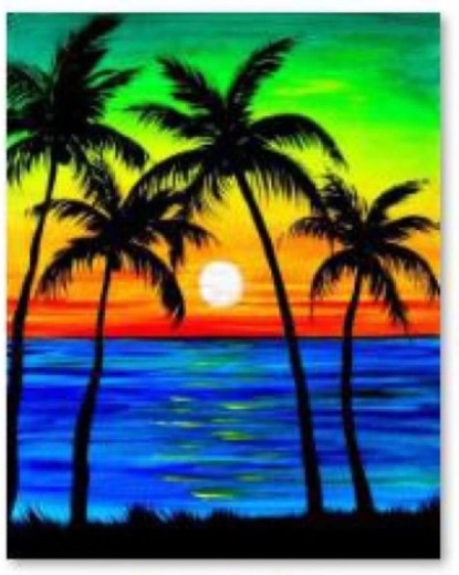 Diamantborduren (diamond painting) palmen – zonsondergang 30 × 40 cm