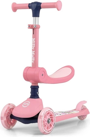Driewielige balansstep met zitje FUZZY roze