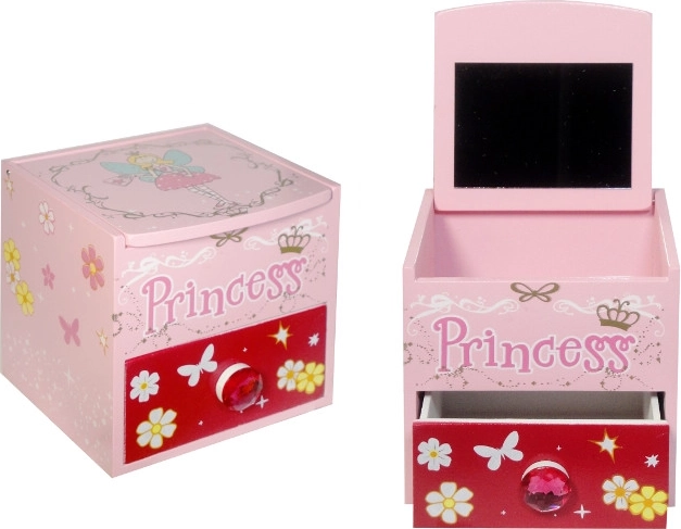 Houten sieradendoos met spiegeltje Princess – roze