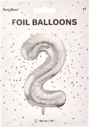 Folieballon cijfer 2 zilver 86 cm