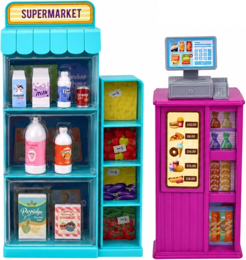 Supermarkt met kassa en schap