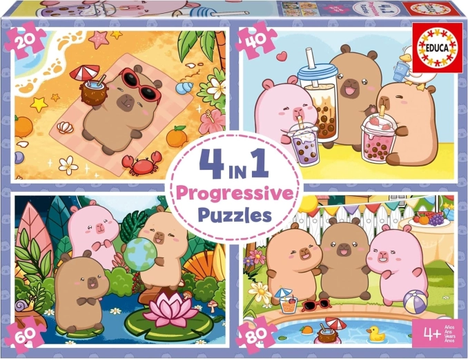 Educa puzzel CapyFun 4 in 1 – progressieve kinderpuzzel (20, 40, 60, 80 stukjes)