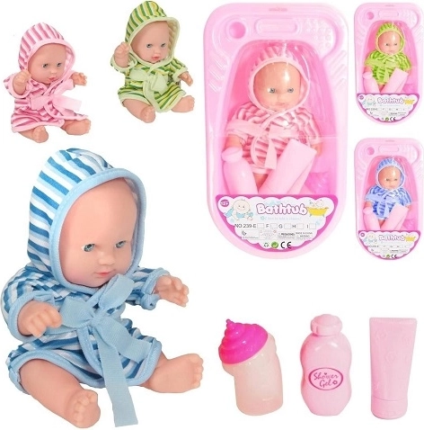 Babypop in badje met accessoires