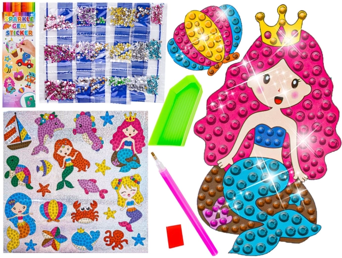Mozaïek met stickers diamond painting oceaan en zeemeerminnen (21 stuks)