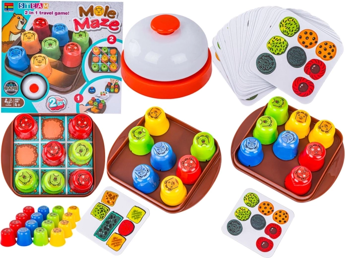 Educatief logisch spel Mole maze 2-in-1: snelle bekers en boter-kaas-en-eieren