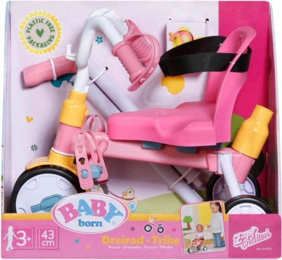 Baby Born driewieler met duwstang en veiligheidsgordels