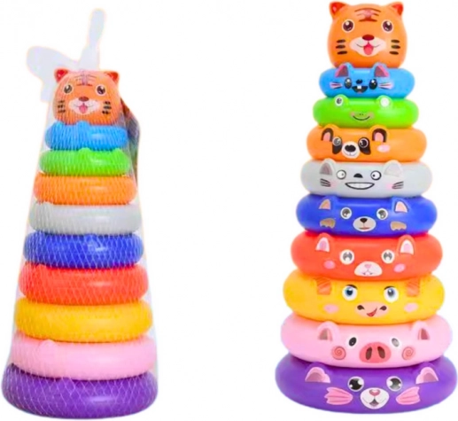 Kleurrijke Pyramide met Ringen en Stickers Tijgertje