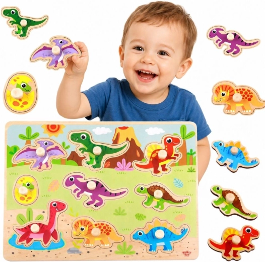 Houten Montessori insteekpuzzel dinosaurussen Tooky Toy