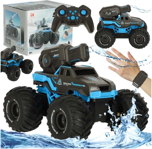 Waterbestendige RC-amfibieauto met waterkanon en gebarenbesturing