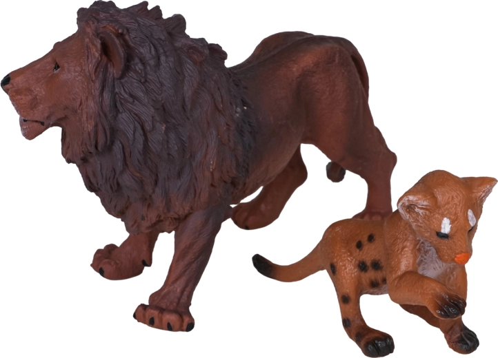 Twee figuurtjes in de verpakking: leeuw en leeuwenwelp