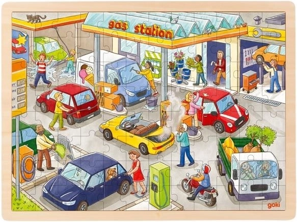 Goki houten puzzel tankstation 96 stukjes