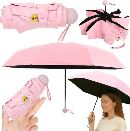 Opvouwbare zakparaplu met UV-bescherming UPF 50+, roze, 90 cm