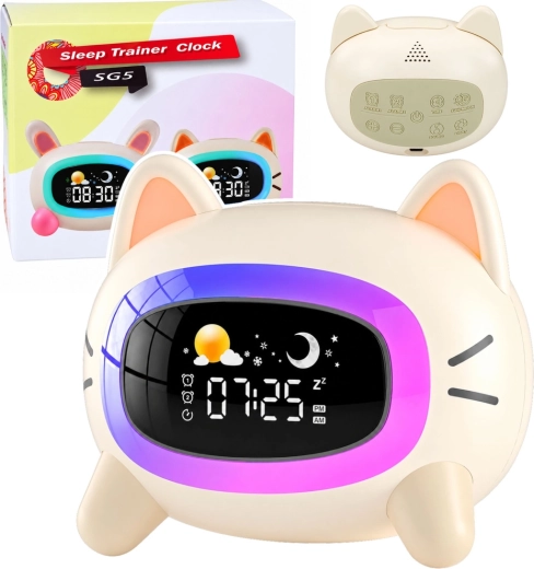 Kinderwekker met nachtlampje en slaaptrainer in de vorm van een kat