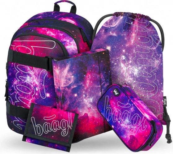Schoolset Galaxy: rugzak, etui, zak, mappen, portemonnee
