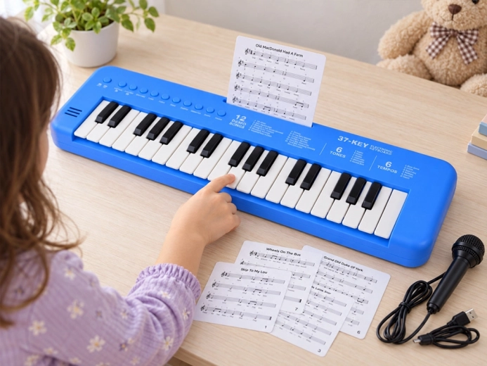 Microfoon en muziekkaartjes inbegrepen