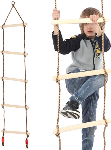 Touwladder voor kinderen van hout voor in de tuin