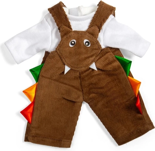 Bigjigs Toys bruine ribfluwelen tuinbroek met bretels en shirt voor pop 28 cm