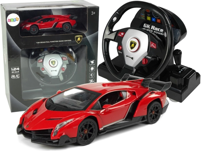 Op afstand bestuurbare Lamborghini Veneno Rood 2.4G Stuurwiel Geluid Lichten 1:24