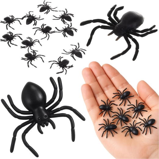 Plastic spinnen RUHHY – Halloween-decoratie, 10 stuks (3 × 3 cm)