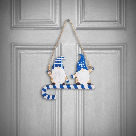Kerstdecoratie van hout, blauw kaboutertje, 15 cm