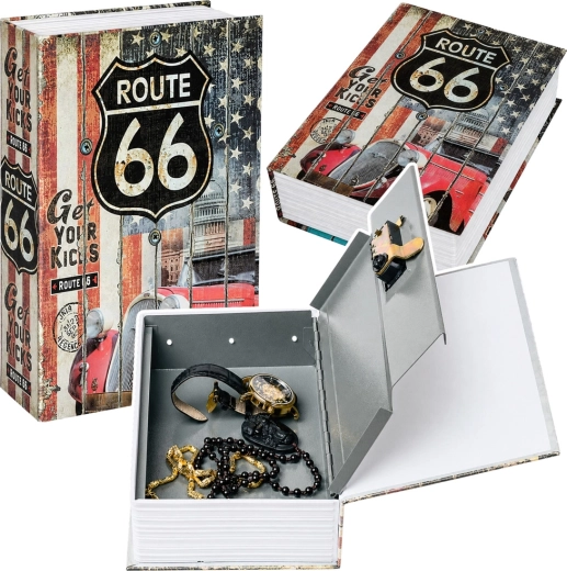 Boekkluis met sleutel en Route 66-motief
