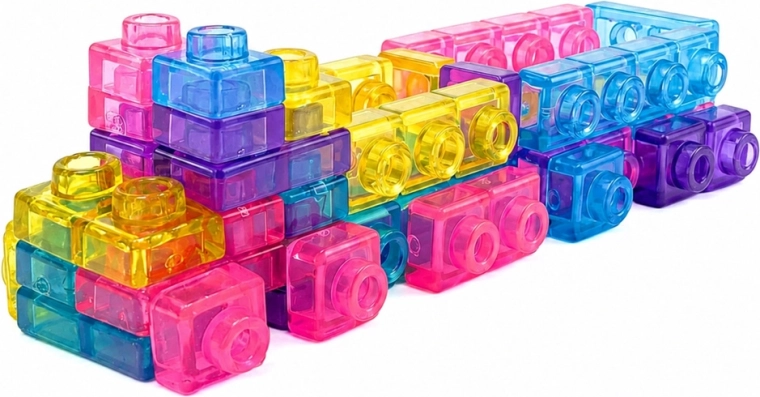 Transparante, felgekleurde onderdelen