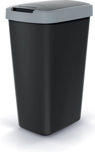 Afvalbak Compacta Q Flap 45 l, zwart met lichtgrijze deksel