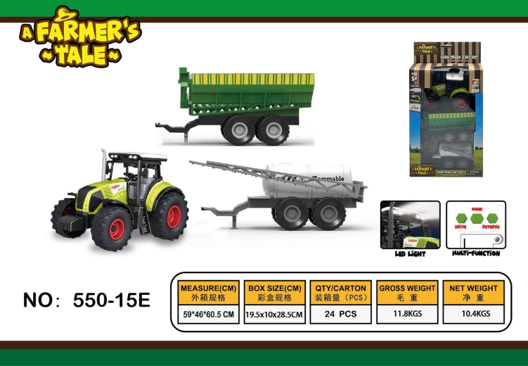 Interactieve tractor met licht, geluiden en aanhangers