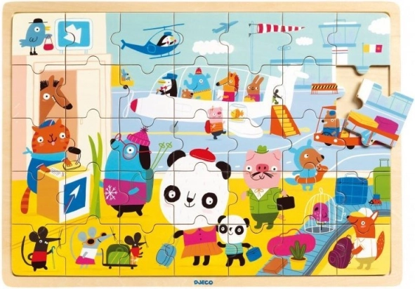 DJECO houten puzzel vliegveld 35 stukjes