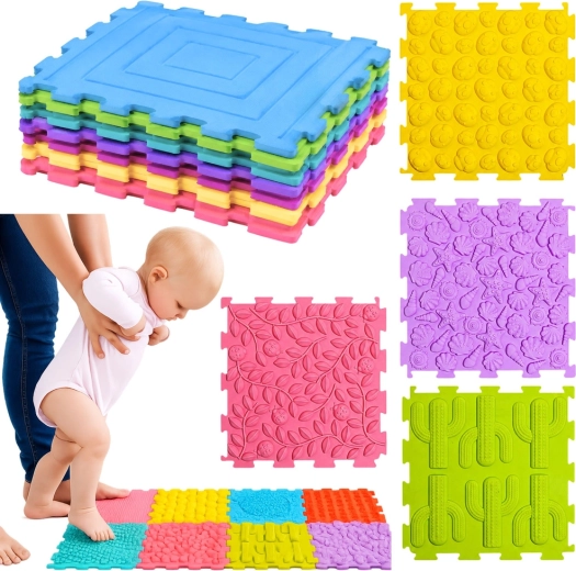 Sensorische siliconen puzzel – massage- en sensorische mat 12 stuks (25 × 25 cm)